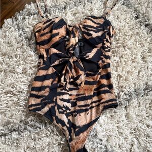 Beach Riot Black and Tan Animal Print Swimsuit